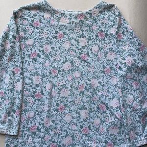 Hunt Club White with Pink/Green Floral Print Lightweight Sweatshirt top Size Lg